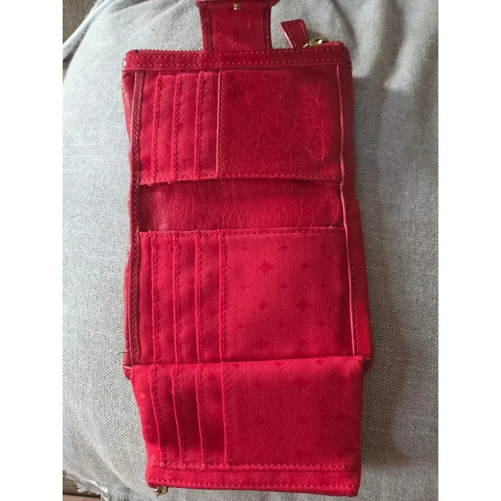 Vintage Fossil Emory Red Lamb Leather Wallet Clutch Super Soft Brass Hardware!